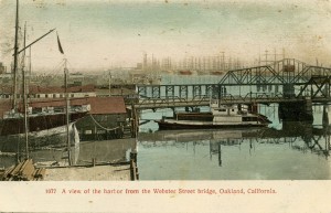 A view of the harbor from the Webster Street bridge, Oakland, California                        